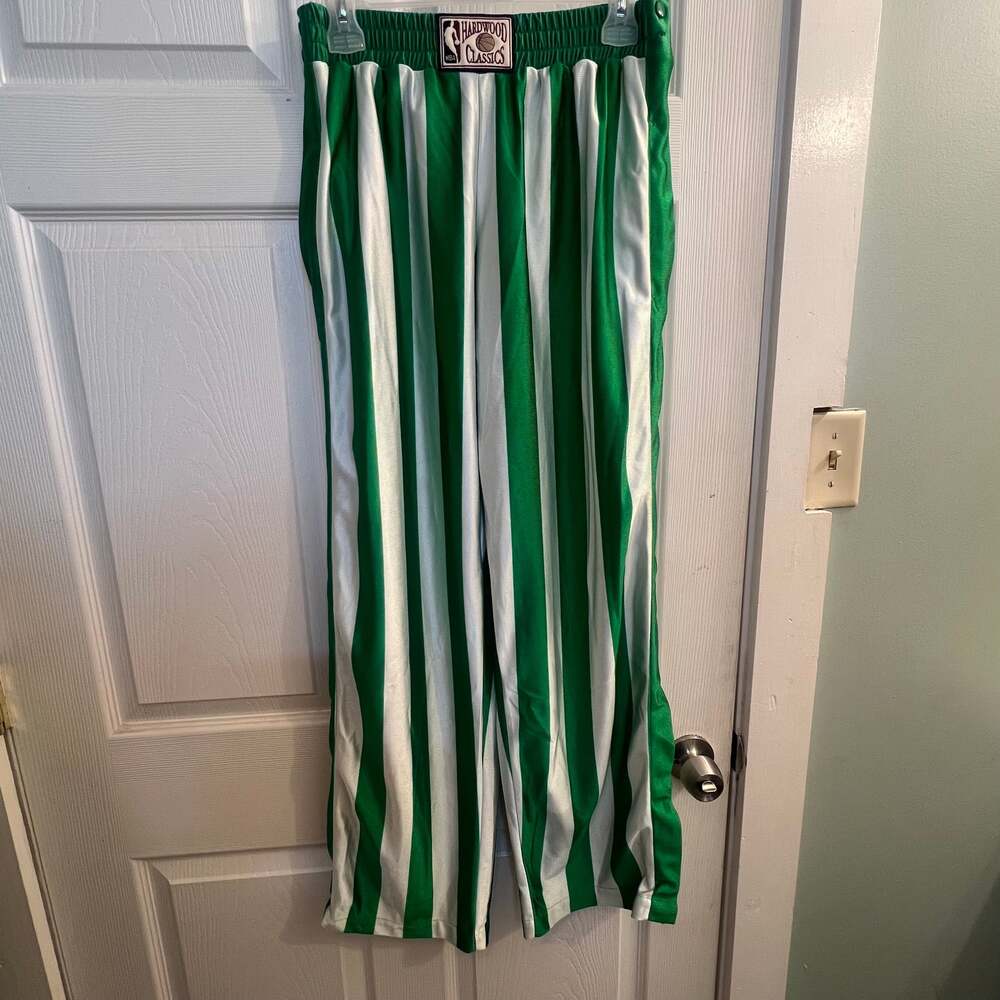 1990s NBA Green White Striped Hardwood Classics Warm-up Pants W Side Snaps